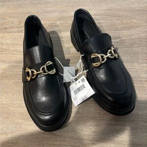 American Eagle Outfitters Black Loafers with Gold Buckle